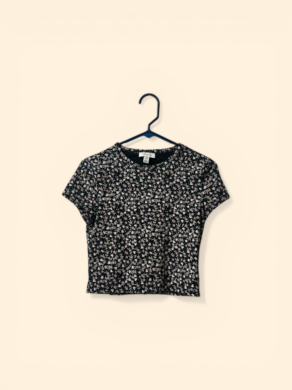 Topshop Black Floral Cropped Tee with Pink and White Blooms